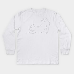 One line Chihuahua Downward Dog Kids Long Sleeve T-Shirt